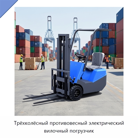 Трёхколёсный противовесный электрический вилочный погрузчик