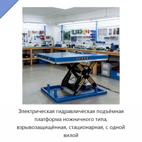 Электрическая гидравлическая подъёмная платформа ножничного типа, взрывозащищённая, стационарная, с одной вилой