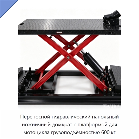 Переносной гидравлический напольный ножничный домкрат с платформой для мотоцикла грузоподъёмностью 600 кг