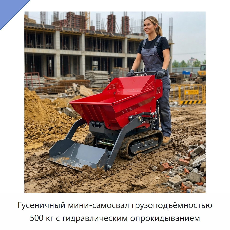 Гусеничный мини-самосвал грузоподъёмностью 500 кг с гидравлическим опрокидыванием — Землеройная техника