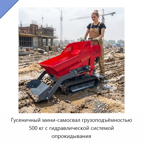 Гусеничный мини-самосвал грузоподъёмностью 500 кг с гидравлической системой опрокидывания