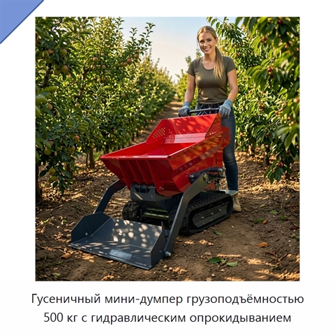Гусеничный мини-думпер грузоподъёмностью 500 кг с гидравлическим опрокидыванием