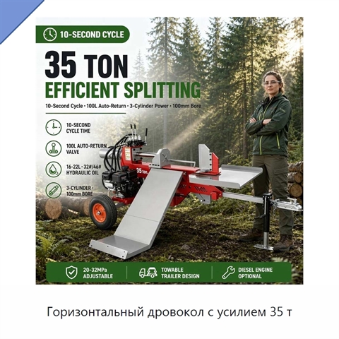 Горизонтальный дровокол с усилием 35 т