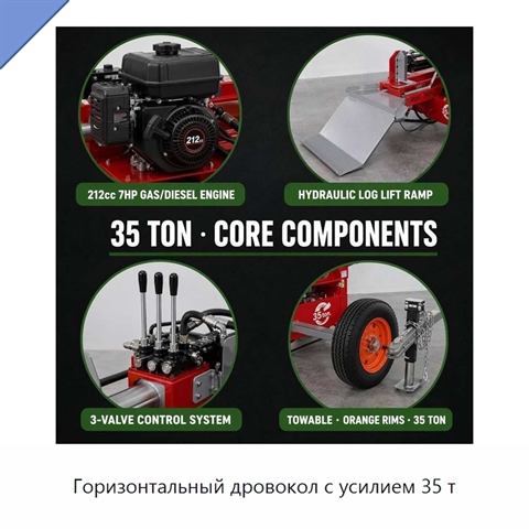 Горизонтальный дровокол с усилием 35 т