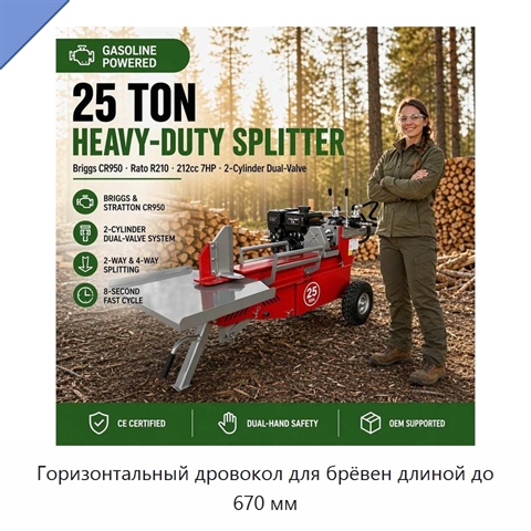 Горизонтальный дровокол для брёвен длиной до 670 мм