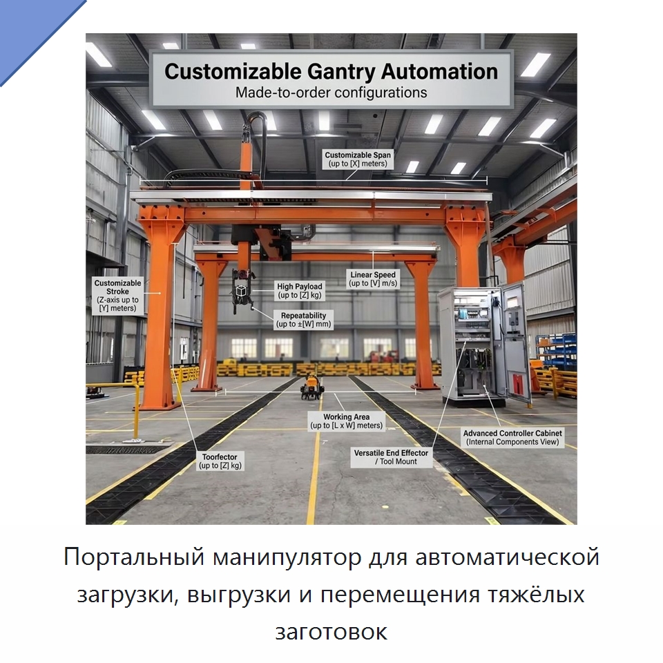 Портальный манипулятор для автоматической загрузки, выгрузки и перемещения тяжёлых заготовок — Манипуляторы
