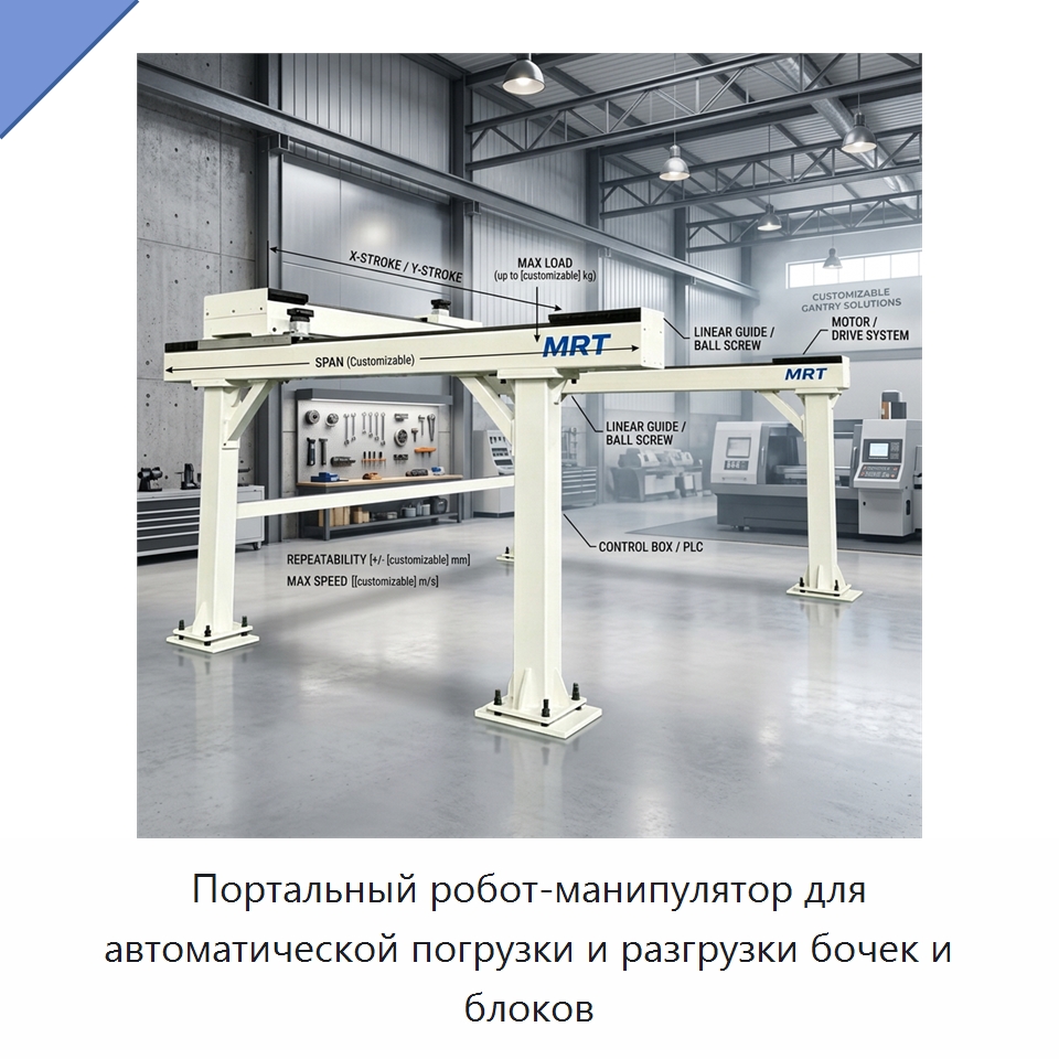 Портальный робот-манипулятор для автоматической погрузки и разгрузки бочек и блоков — Манипуляторы