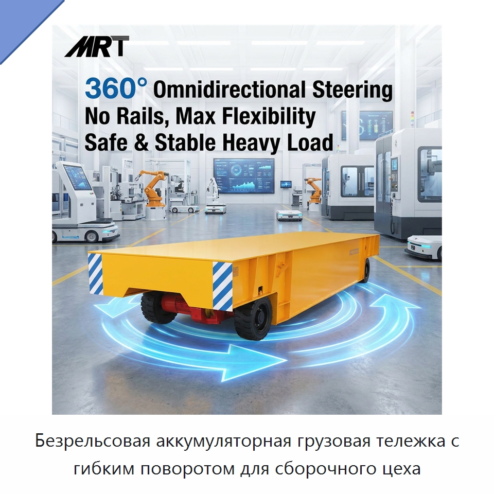 Безрельсовая аккумуляторная грузовая тележка с гибким поворотом для сборочного цеха — Специальное подъемно-транспортное оборудование