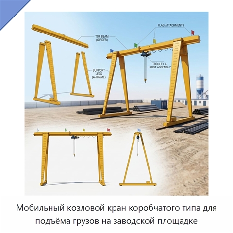 Мобильный козловой кран коробчатого типа для подъёма грузов на заводской площадке