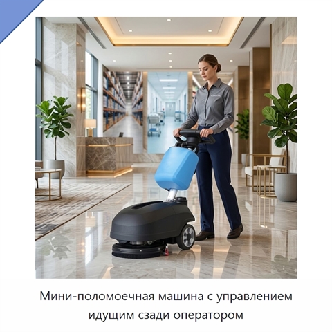 Мини-поломоечная машина с управлением идущим сзади оператором