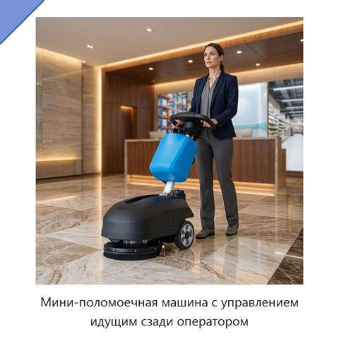 Мини-поломоечная машина с управлением идущим сзади оператором