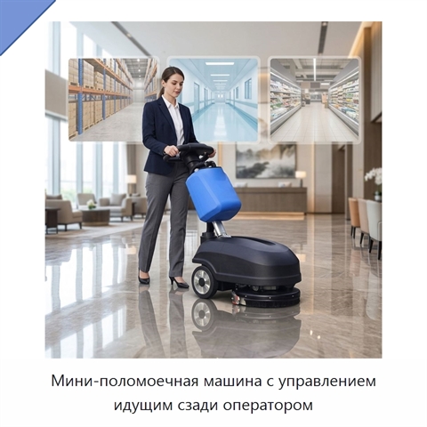 Мини-поломоечная машина с управлением идущим сзади оператором