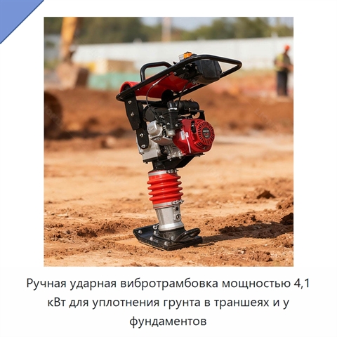 Ручная ударная вибротрамбовка мощностью 4,1 кВт для уплотнения грунта в траншеях и у фундаментов