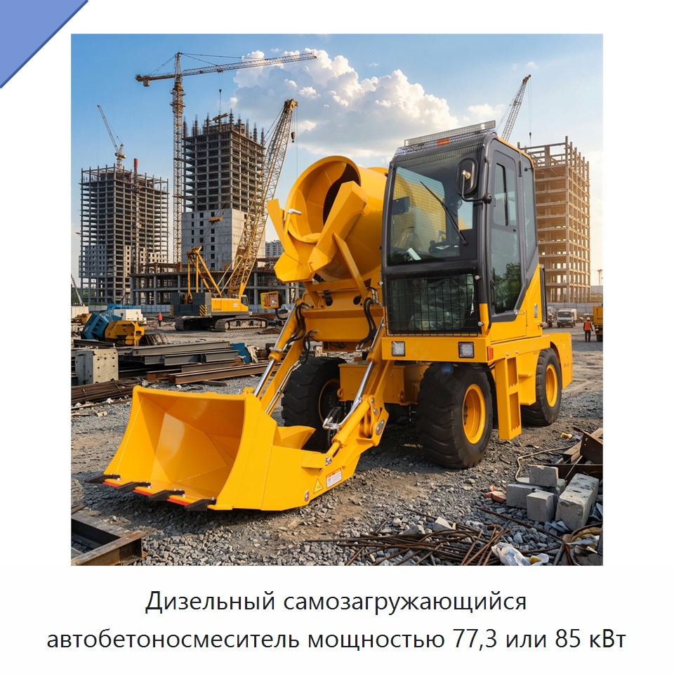 Дизельный самозагружающийся автобетоносмеситель мощностью 77,3 или 85 кВт — Оборудование для работы с бетоном