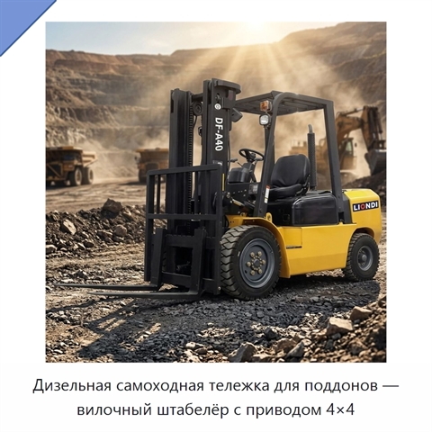 Дизельная самоходная тележка для поддонов — вилочный штабелёр с приводом 4×4