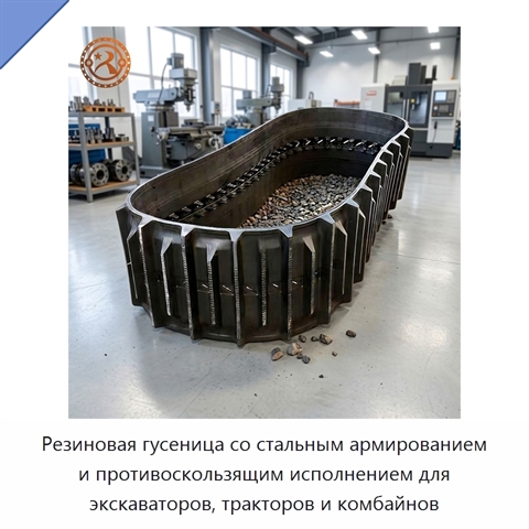 Резиновая гусеница со стальным армированием и противоскользящим исполнением для экскаваторов, тракторов и комбайнов