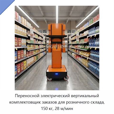 Переносной электрический вертикальный комплектовщик заказов для розничного склада, 150 кг, 28 м/мин