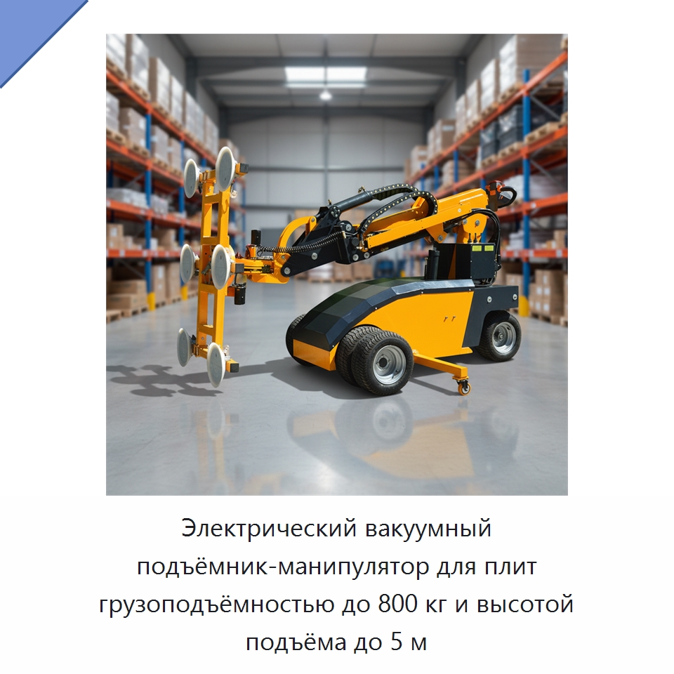 Электрический вакуумный подъёмник-манипулятор для плит грузоподъёмностью до 800 кг и высотой подъёма до 5 м — Вакуумные грузозахваты