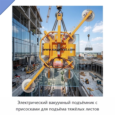 Электрический вакуумный подъёмник с присосками для подъёма тяжёлых листов