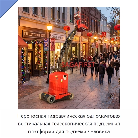 Переносная гидравлическая одномачтовая вертикальная телескопическая подъёмная платформа для подъёма человека
