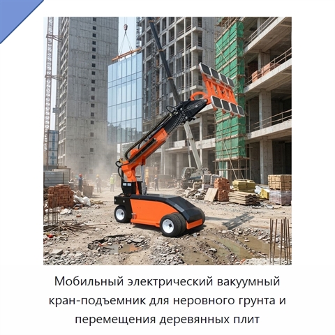 Мобильный электрический вакуумный кран-подъемник для неровного грунта и перемещения деревянных плит