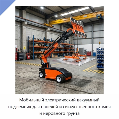 Мобильный электрический вакуумный подъемник для панелей из искусственного камня и неровного грунта