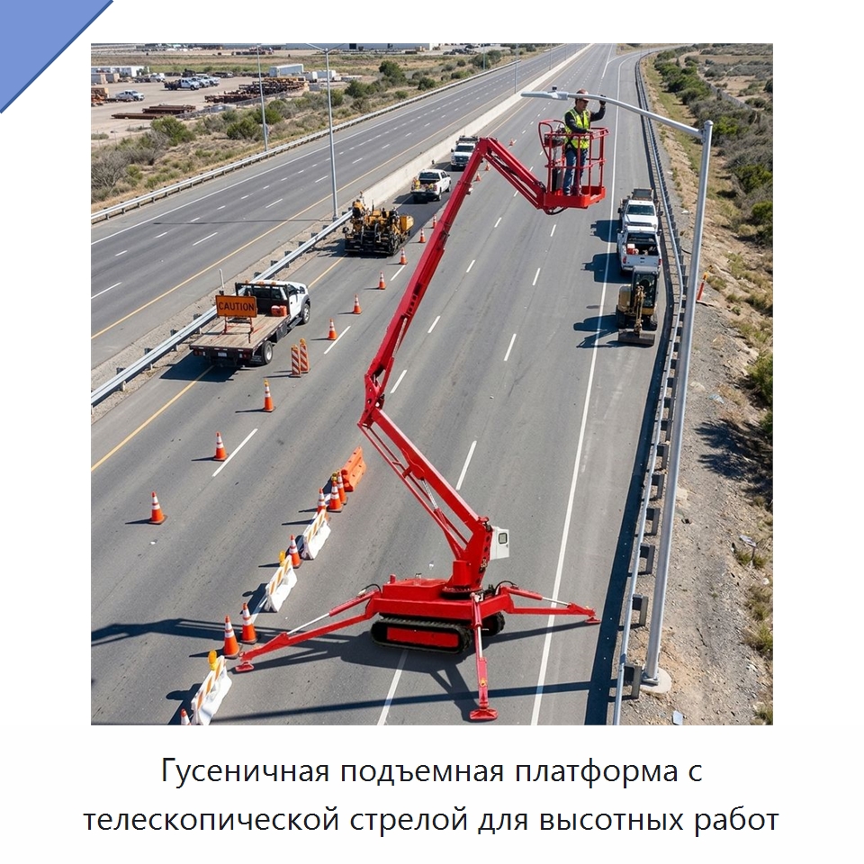 Гусеничная подъемная платформа с телескопической стрелой для высотных работ — Подъемные столы