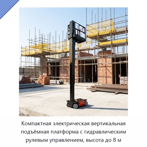 Компактная электрическая вертикальная подъёмная платформа с гидравлическим рулевым управлением, высота до 8 м
