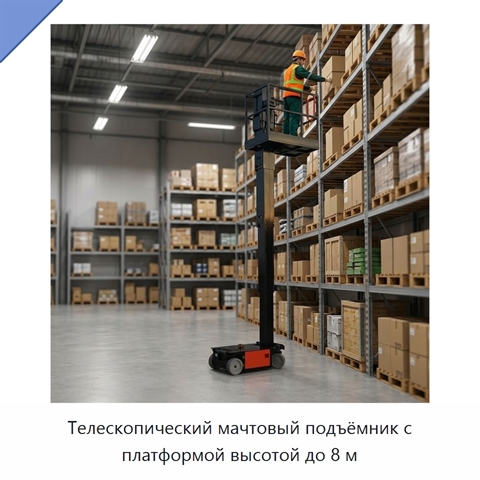 Телескопический мачтовый подъёмник с платформой высотой до 8 м