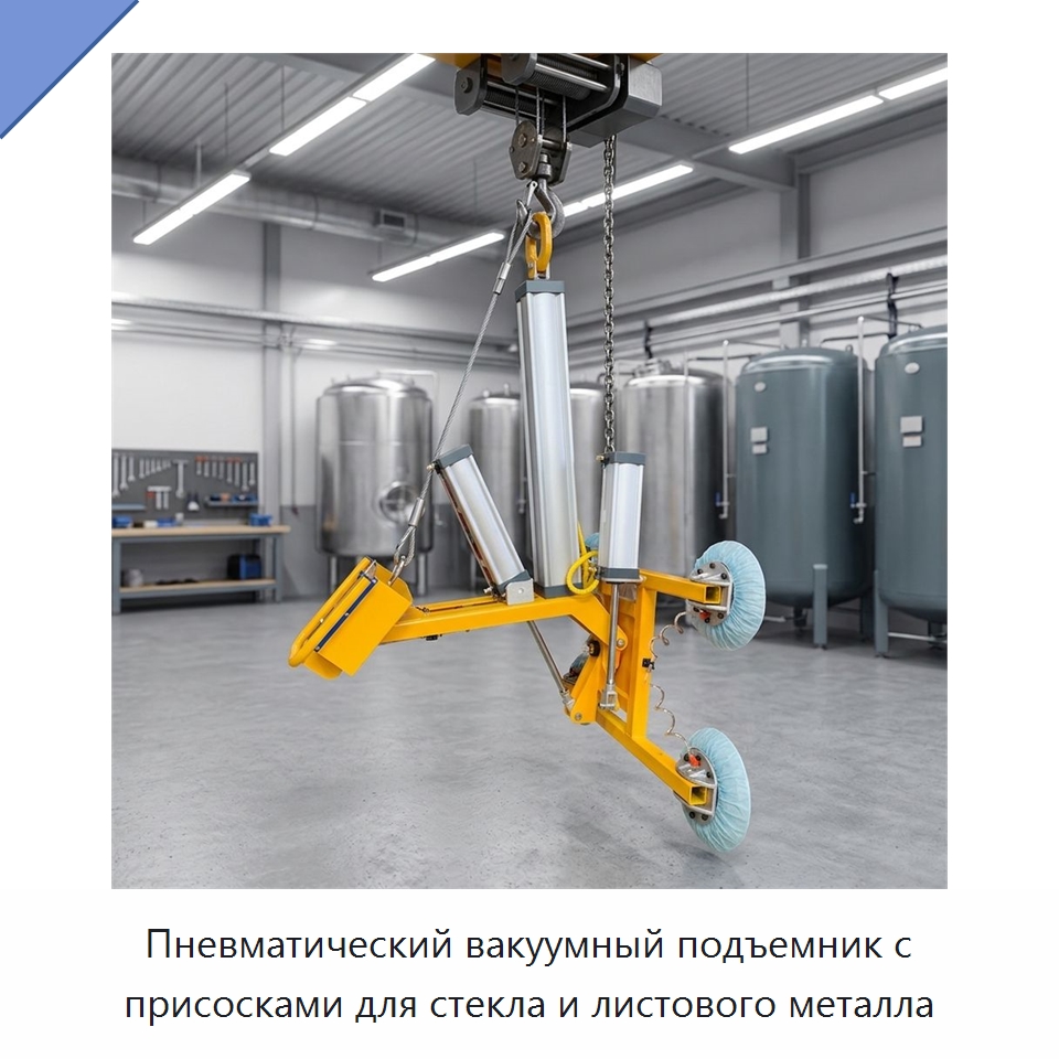 Пневматический вакуумный подъемник с присосками для стекла и листового металла — Специальное подъемно-транспортное оборудование