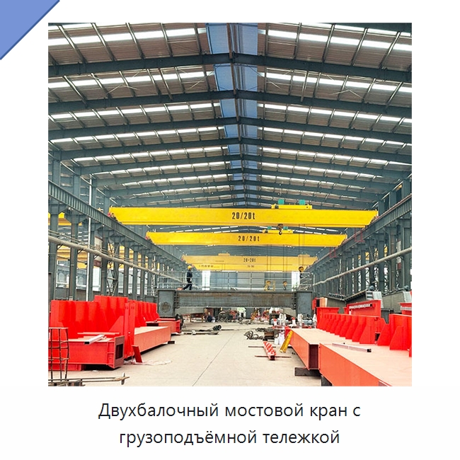 Двухбалочный мостовой кран с грузоподъёмной тележкой — Краны