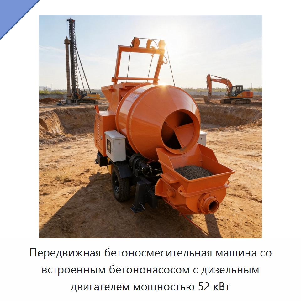 Передвижная бетоносмесительная машина со встроенным бетононасосом с дизельным двигателем мощностью 52 кВт — Оборудование для работы с бетоном