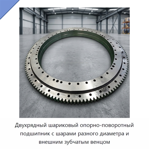 Двухрядный шариковый опорно-поворотный подшипник с шарами разного диаметра и внешним зубчатым венцом