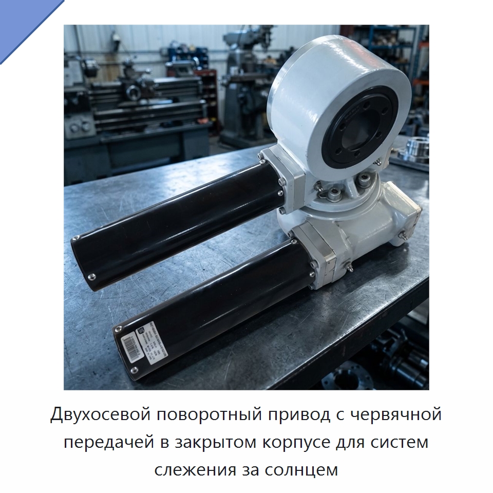 Двухосевой поворотный привод с червячной передачей в закрытом корпусе для систем слежения за солнцем — Системы крепления солнечных панелей