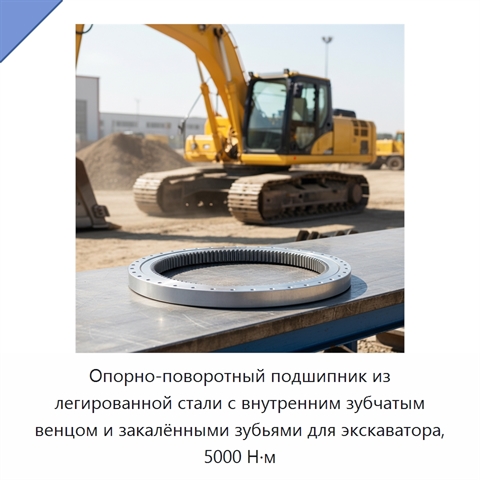 Опорно-поворотный подшипник из легированной стали с внутренним зубчатым венцом и закалёнными зубьями для экскаватора, 5000 Н·м