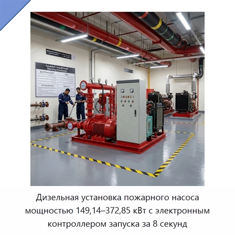 Дизельная установка пожарного насоса мощностью 149,14–372,85 кВт с электронным контроллером запуска за 8 секунд