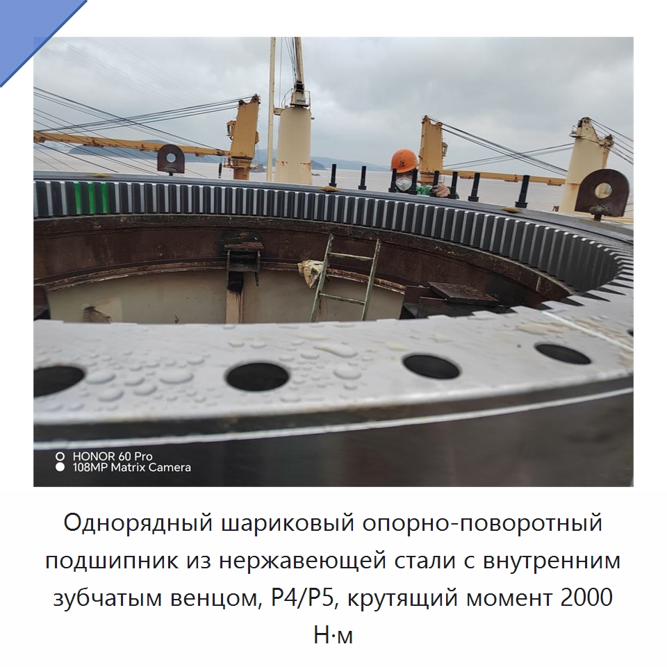 Однорядный шариковый опорно-поворотный подшипник из нержавеющей стали с внутренним зубчатым венцом, P4/P5, крутящий момент 2000 Н·м