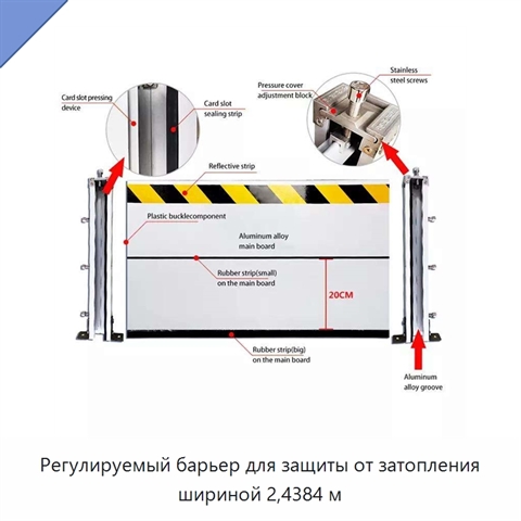 Регулируемый барьер для защиты от затопления шириной 2,4384 м