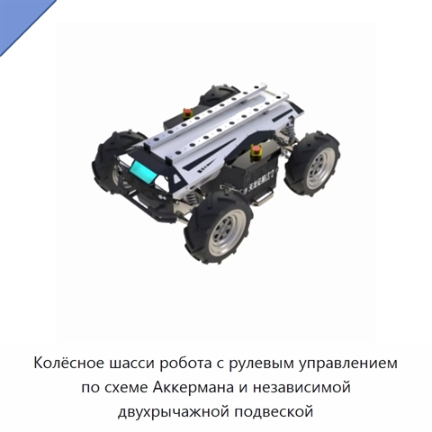 Колёсное шасси робота с рулевым управлением по схеме Аккермана и независимой двухрычажной подвеской