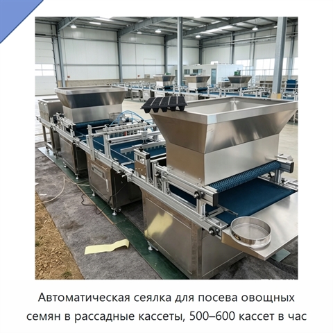 Автоматическая сеялка для посева овощных семян в рассадные кассеты, 500–600 кассет в час