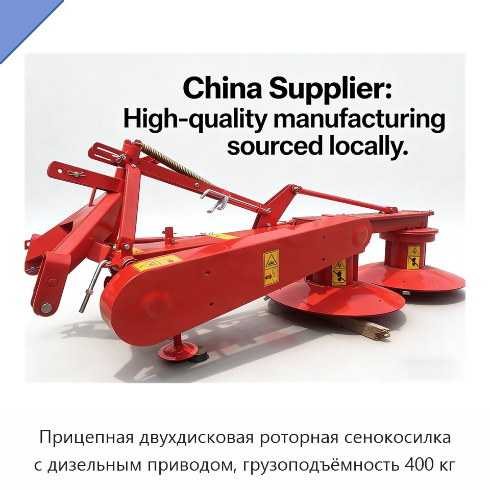 Прицепная двухдисковая роторная сенокосилка с дизельным приводом, грузоподъёмность 400 кг — Специальные сельскохозяйственные машины