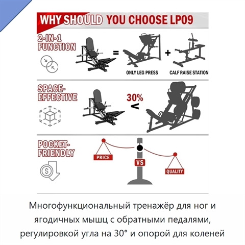 Многофункциональный тренажёр для ног и ягодичных мышц с обратными педалями, регулировкой угла на 30° и опорой для коленей