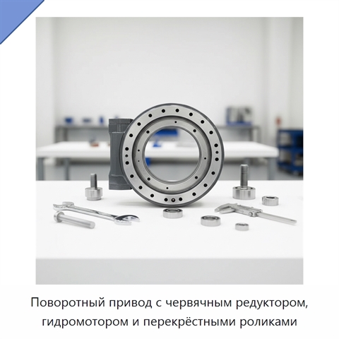Поворотный привод с червячным редуктором, гидромотором и перекрёстными роликами