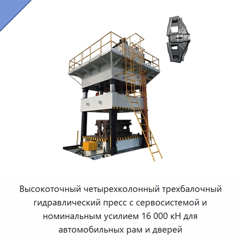 Высокоточный четырехколонный трехбалочный гидравлический пресс с сервосистемой и номинальным усилием 16 000 кН для автомобильных рам и дверей