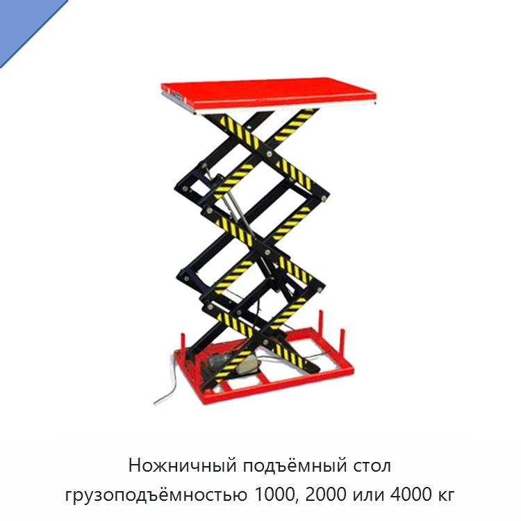 Ножничный подъёмный стол грузоподъёмностью 1000, 2000 или 4000 кг — Подъемные столы