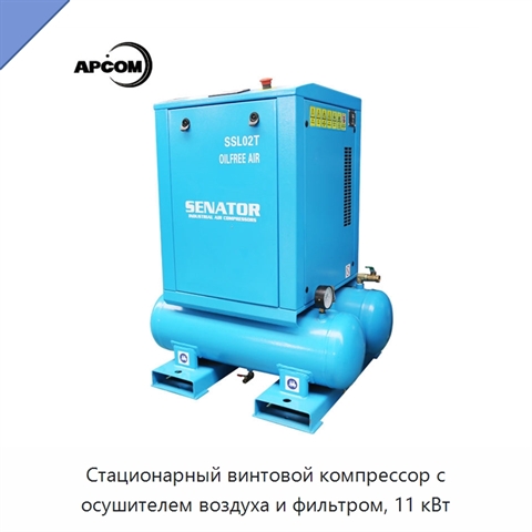 Стационарный винтовой компрессор с осушителем воздуха и фильтром, 11 кВт
