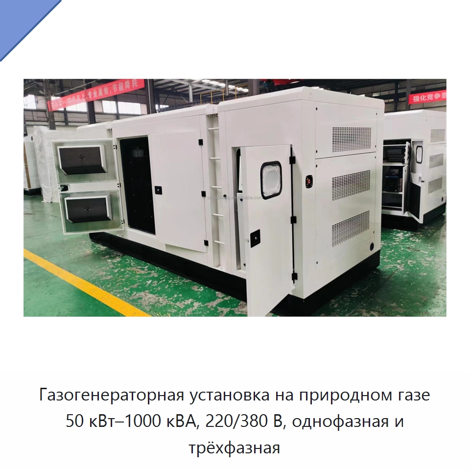 Газогенераторная установка на природном газе 50 кВт–1000 кВА, 220/380 В, однофазная и трёхфазная