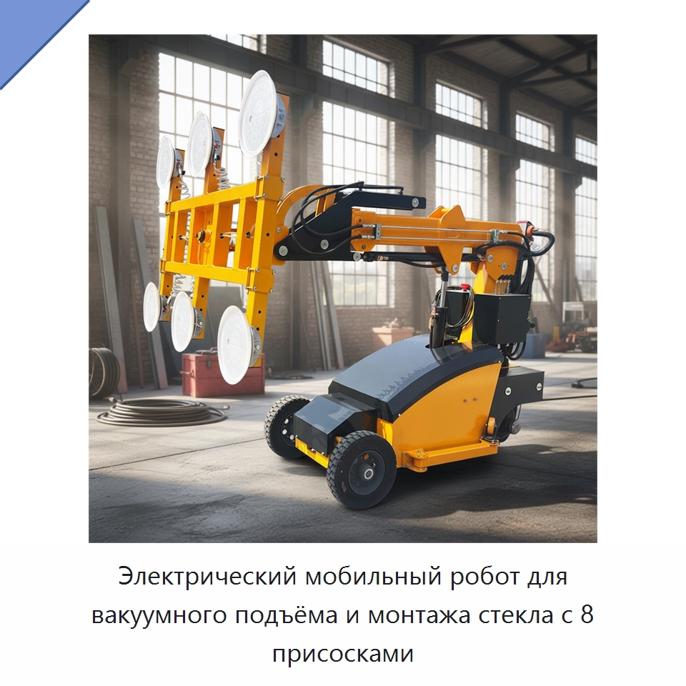 Электрический мобильный робот для вакуумного подъёма и монтажа стекла с 8 присосками — Оборудование для производства стекла