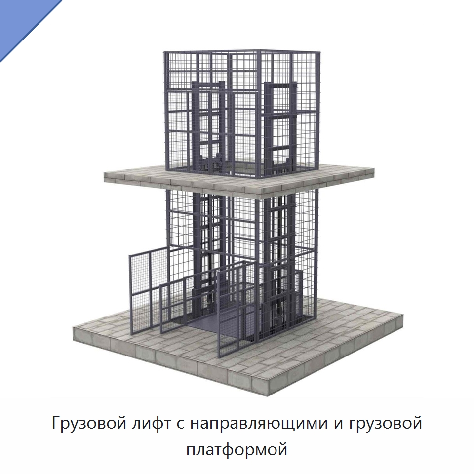 Грузовой лифт с направляющими и грузовой платформой — Подъемные столы
