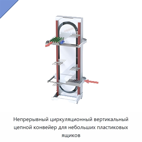 Непрерывный циркуляционный вертикальный цепной конвейер для небольших пластиковых ящиков